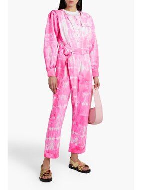 LoveShackFancy Paca Tie Dye Denim Jumpsuit Pink Belted Women's US 0 NWT